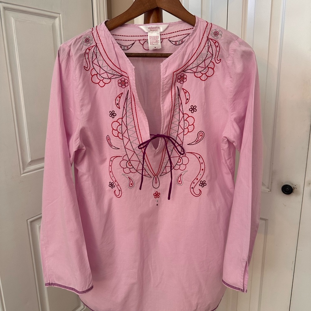 Xhilaration Light Pink Embroidered Blouse Tunic Mini Dress Sleepwear